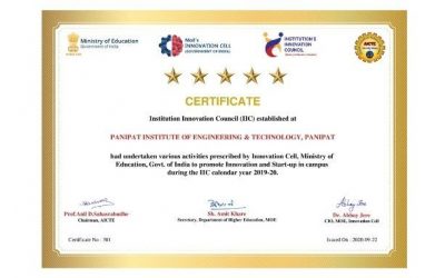 Panipat Institute of Engineering and Technology awarded with 5-star rating by MHRD Innovation Cell and AICTE