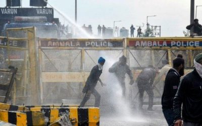 Security personnel utilize tear gas during ‘Delhi Chalo’ march